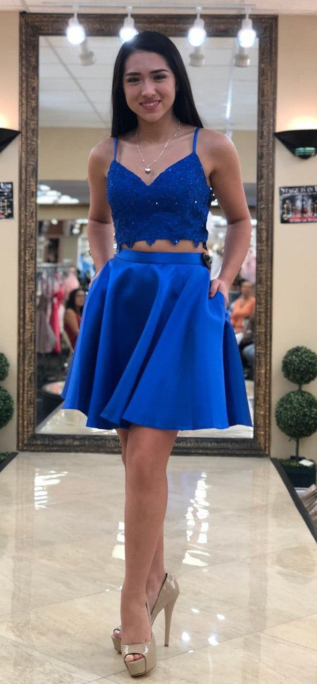 Two Pieces Short Royal Blue Homecoming ...